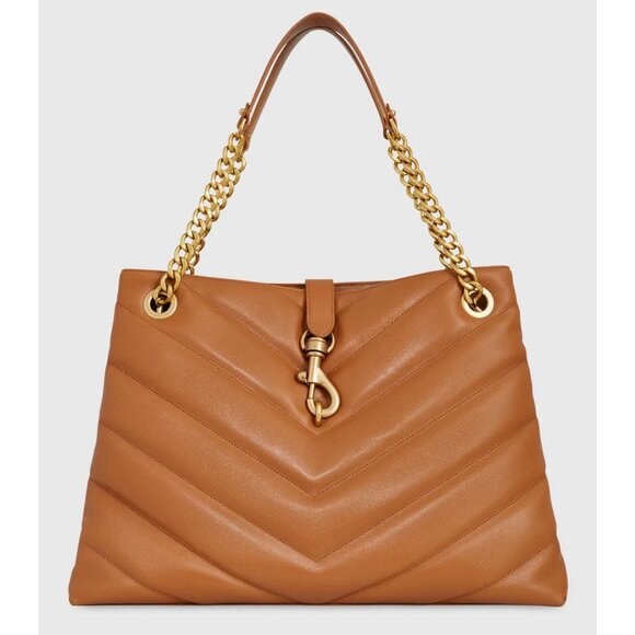 NWT Rebecca Minkoff Edie MAXI LARGE Leather Shoulder Tote Caramello AUTHENTIC - Picture 1 of 11